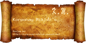 Korponay Miklós névjegykártya
